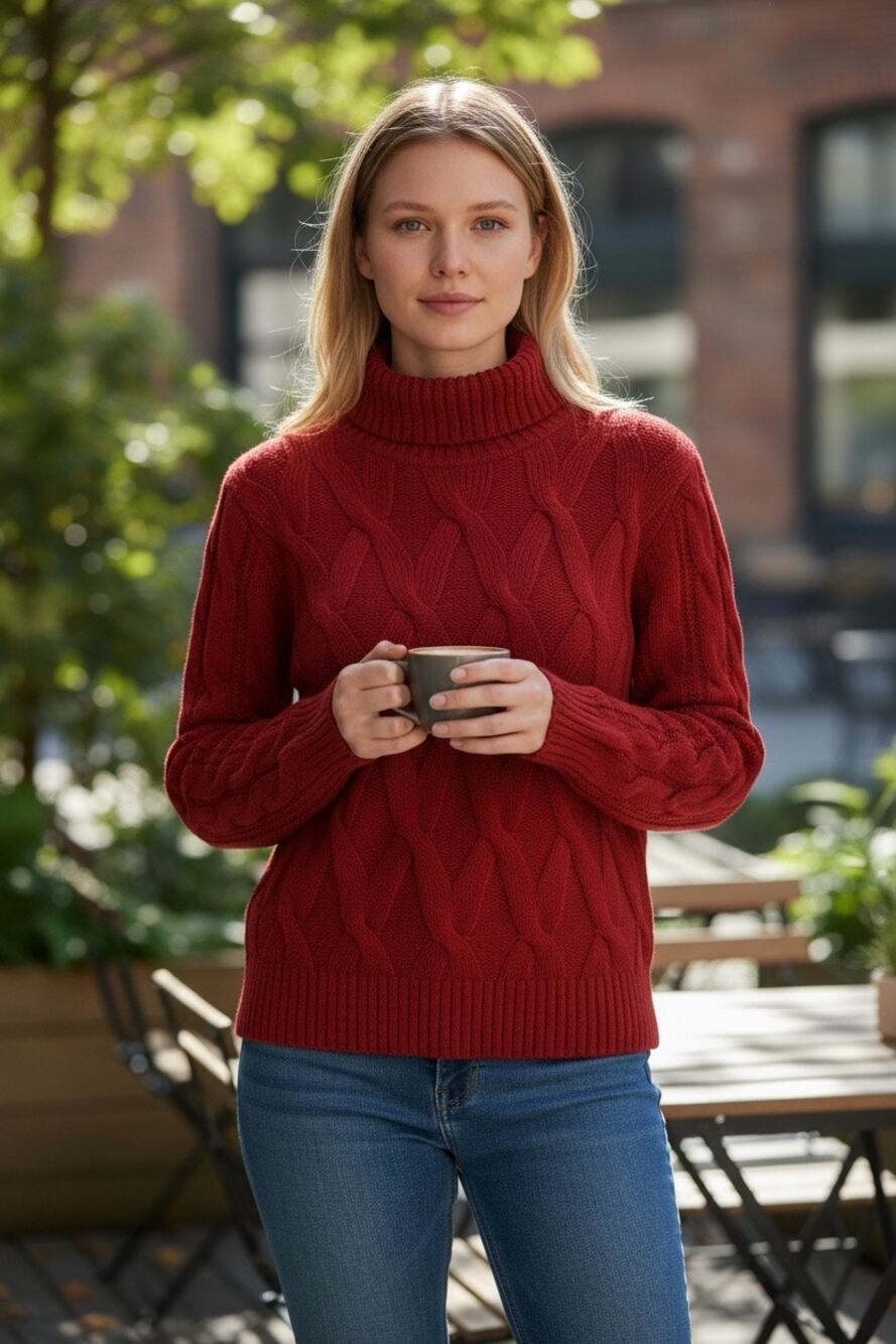 Evan Picone Red Cable Knit Turtleneck Sweater Women’s XL Long Sleeve Pullover